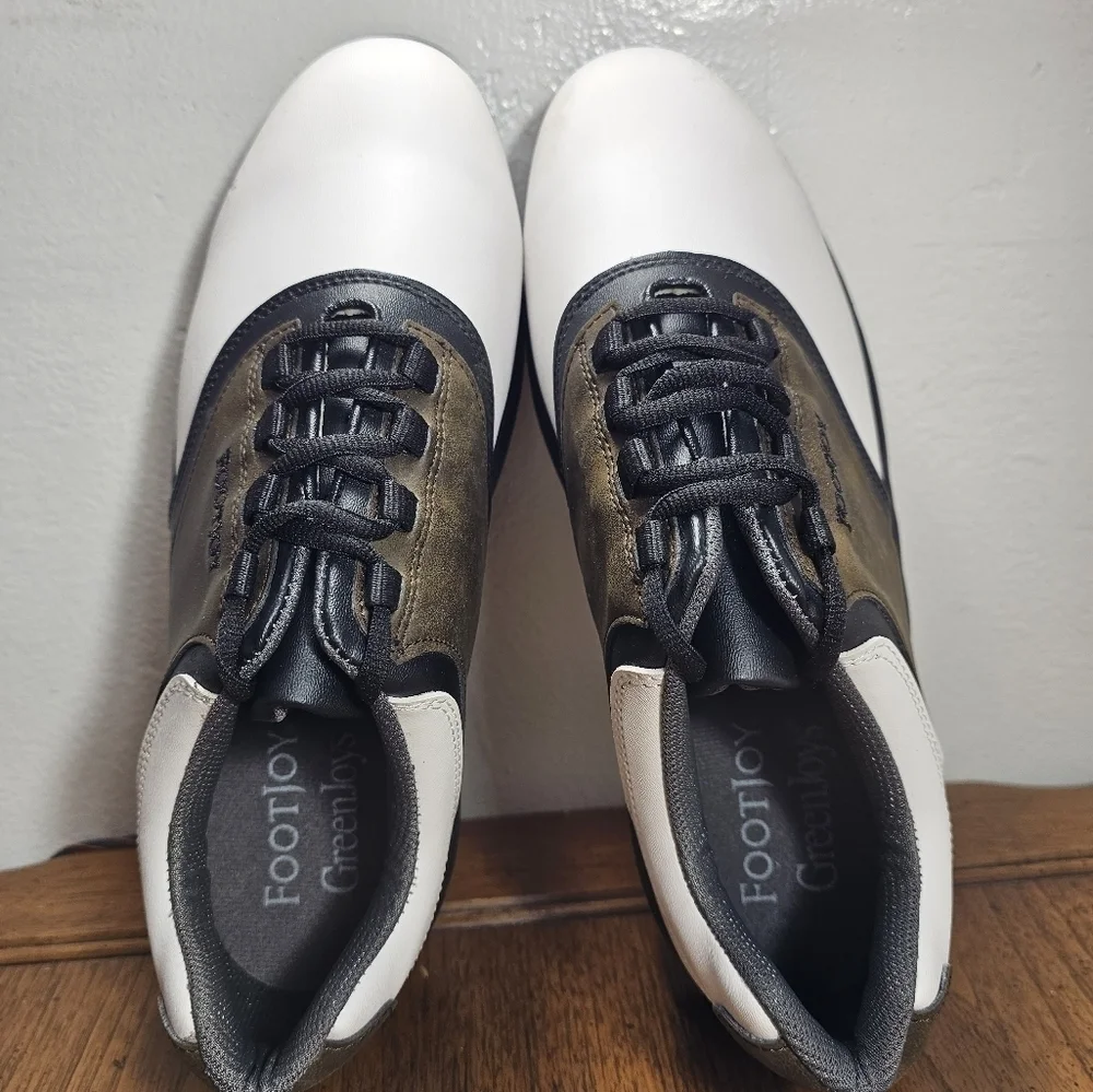 FootJoy Mens 45516 GreenJoys Golf Shoes White Brown Leather Saddle Size   10.5